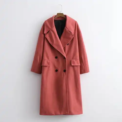 2021秋冬季新款亚马逊欧美女装批发博主同款双排扣茧型长款大衣