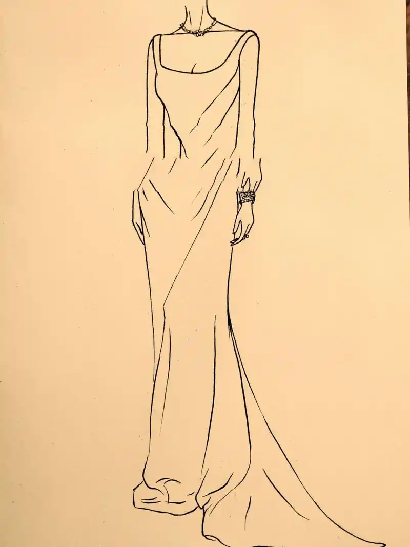 露思礼服黑白简笔画#绘画教程68(附过程) 赵露思活动礼服手绘简笔画