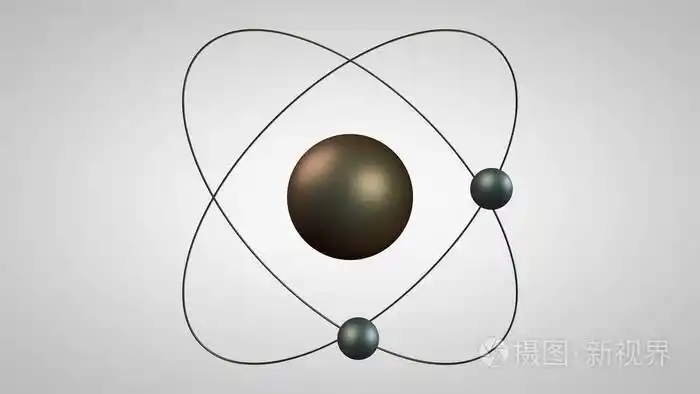 带有一个原子核和两个电子的原子模型的三维图解卢瑟福原子结构的金属