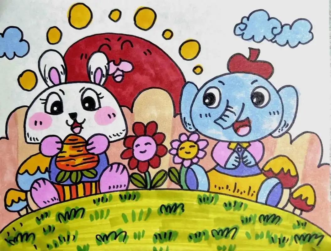 崔丹丹老师投稿#小兔子和小象#儿童画#考级漫画 - 抖音