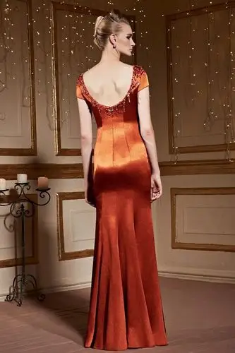 高端钉珠年会晚装露背连衣裙结婚礼服妈妈宴会装酒会晚礼服318025