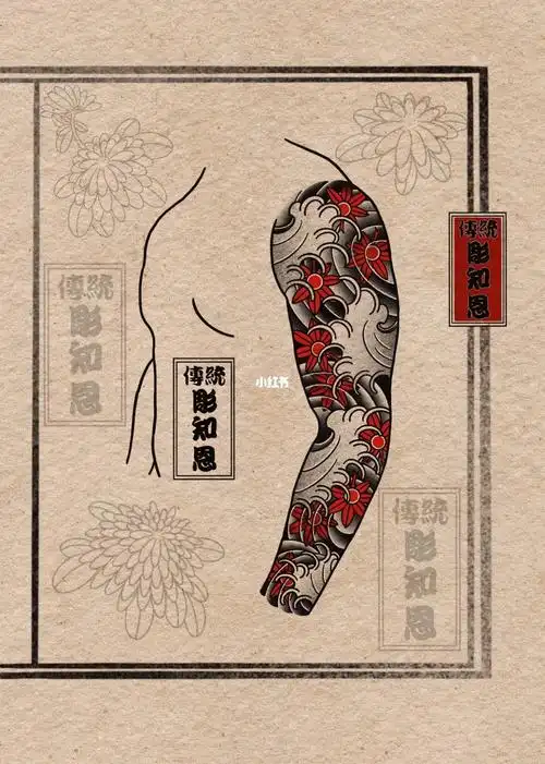 🖤原创手稿|浪花枫叶花臂