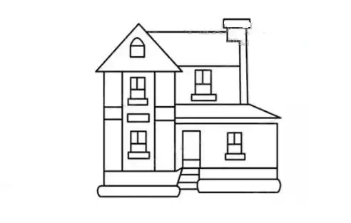 大房子别墅简笔画画法步骤教程