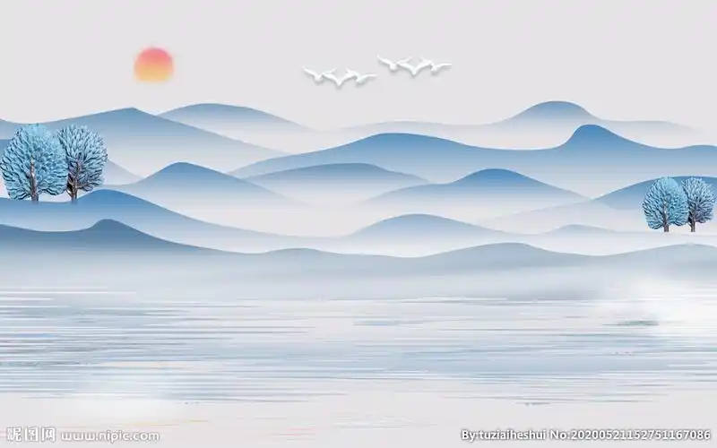 古风山水淡雅清雅墙画背景图片