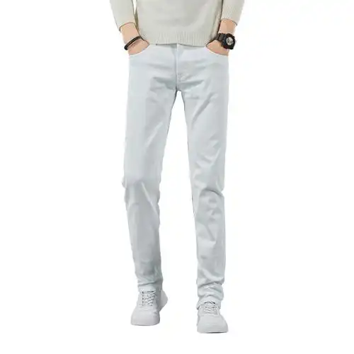 yuansu秋季白色牛仔裤男直筒宽松米白色休闲长裤高端潮牌纯白裤子男