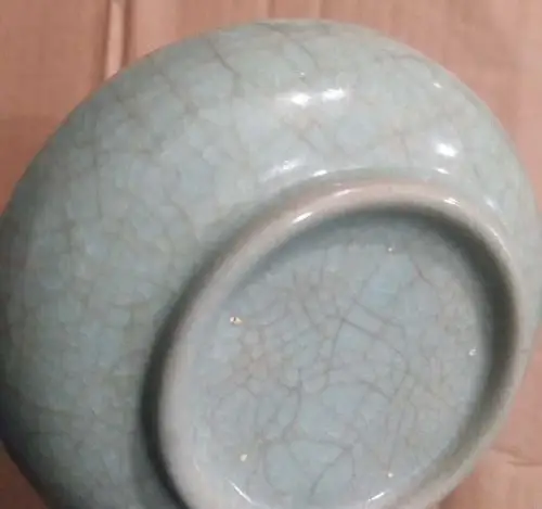 宋瓷～北宋汝窑系天青釉竹节盘口瓶真品!