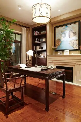 保利西山林语独栋别墅637平新中式风格书房装修效果图