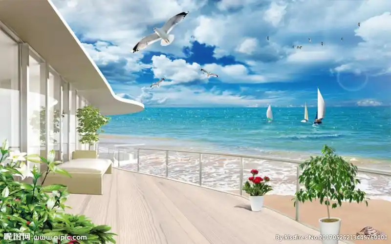 3d立体阳台大海唯美海边风景图片