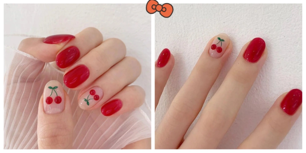 奶油立体樱桃水果美甲大家常会见到水果?草莓?西瓜?那必须是樱桃啊!