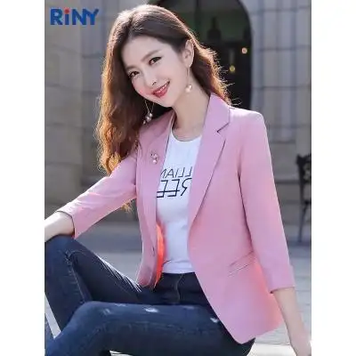 粉色西装外套女短款2022新款春夏修身收腰气质薄款小个子西服上衣
