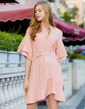 浩瀚海阁连衣裙蕾丝雪纺中长款2019春夏季韩版大码女装新款五分袖不