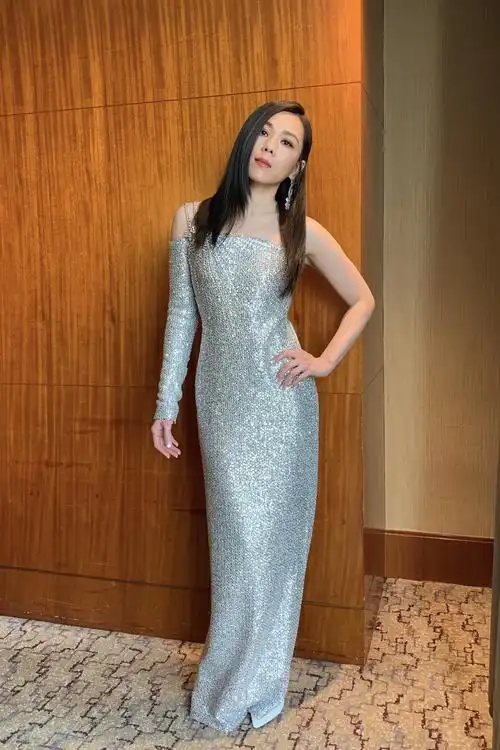 蔡健雅身穿stjohn礼服长裙优雅出席音乐盛典