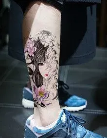 手臂性感个性刺青 花旦胳膊纹身贴纸 半臂彩色仿真纹身 荷花美女