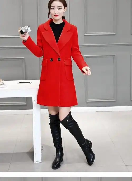 2016冬装新款女装毛呢外套女中长款韩版修身呢子毛呢大衣