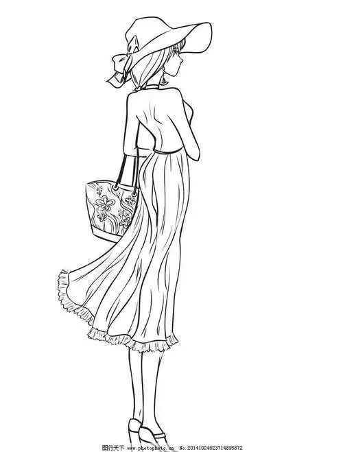 卡通全身美女简笔画