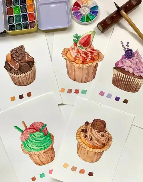 不爱吃甜品,但是最近挺喜欢画97纸:获多福颜料:史明克大师级24色笔