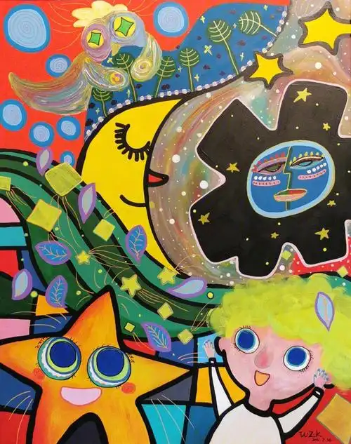 大幅丙烯画创作《关于夜晚星空的梦》