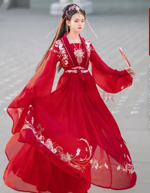 卡辑 红颜赋汉服女成人仙气飘逸全套中国风对襟齐腰红色婚服花嫁古装