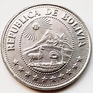 玻利维亚1965-1980年50年镍包钢硬币 24.0毫米 4.0克