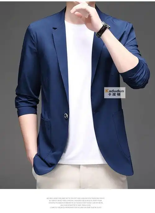 卡度顿轻奢男装夏季弹力休闲西服男轻奢单层透气单粒扣时尚薄款小西装