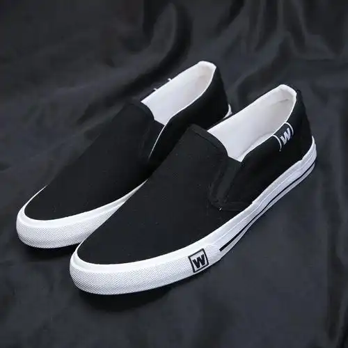 苏芈老北京布鞋男款新款一脚蹬黑色帆布鞋男士休闲板鞋透气平底鞋子男