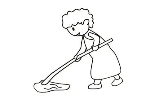 正在拖地的妈妈简笔画图片