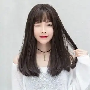 初恋头发型假发女长发空气刘海长直发内扣齐肩锁骨发圆脸中长发全