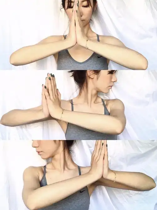 消除斜方肌的瑜伽动作大斜方肌健身女肩部放松锻炼图片高清仰头拉伸