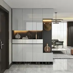 鞋柜入户玄关柜家用一体现代简约定制门厅柜可挂衣帽带坐凳极简