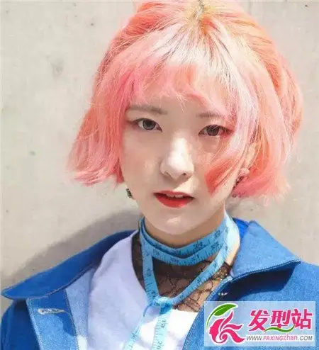 极浅樱桃粉短发 气质学生短发bobo