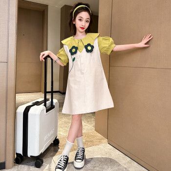 11岁女孩衣服裙子夏季时尚9儿童女装套装8 图片色衬衫连衣裙两件套