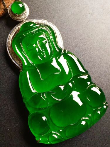 临门缅甸货老天然翡翠挂件冰种满绿翡翠观音菩萨颈饰