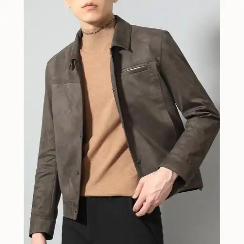 高端时尚品鉴秋冬男士麂皮夹克帅气修身翻领夹克