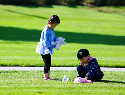 草坪上玩耍的孩子.