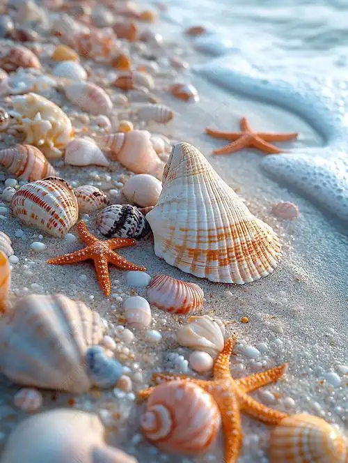 原创沙滩海边贝壳扇贝边框背景素材
