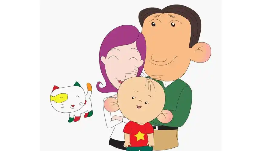 幸福一家四口可爱卡通图片