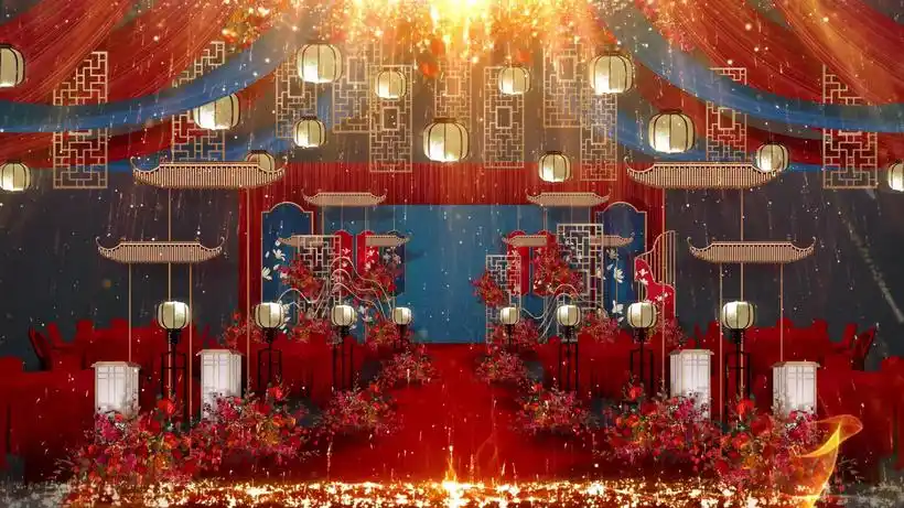 4k中式婚礼舞台背景视频大婚
