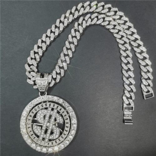 hiphop满钻古巴项链旋转美元镶钻吊坠个性嘻哈项链