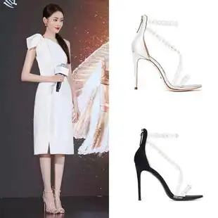 一字带凉鞋女珍珠透明高跟鞋2021夏季新款细跟流金岁月倪妮同款鞋