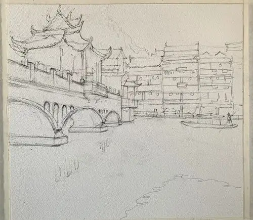 夏宇航水彩画凤凰古城