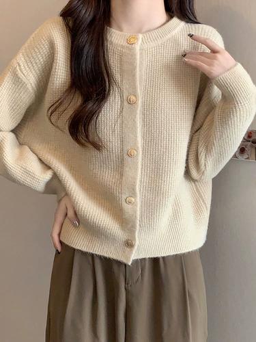 小香风针织开衫女春秋新款奶系甜美慵懒风小个子短款加厚毛衣外套