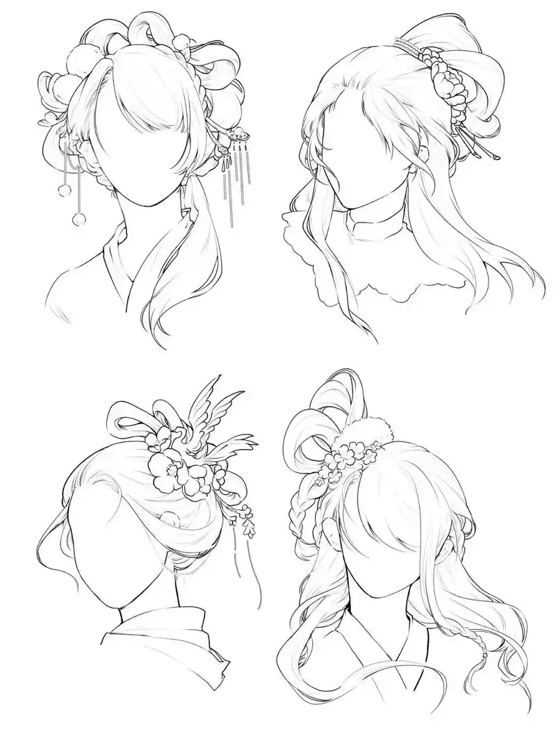 一组古风发型绘画线稿素材超适合临摹练习线稿控笔勾线能力训练喜欢的