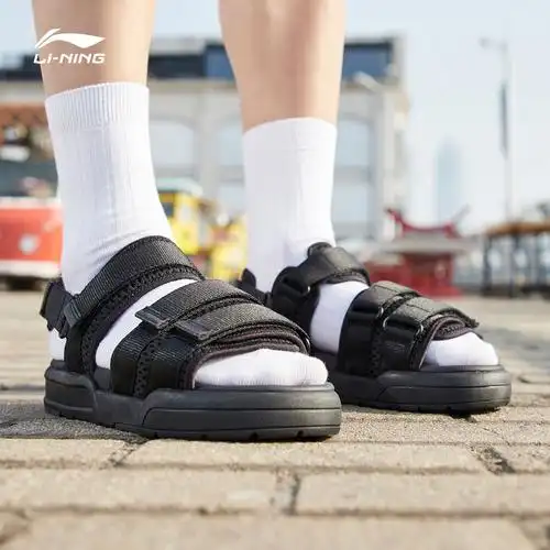 李宁凉鞋男女同款新款轻便魔术贴情侣鞋时尚经典夏季透气运动拖鞋