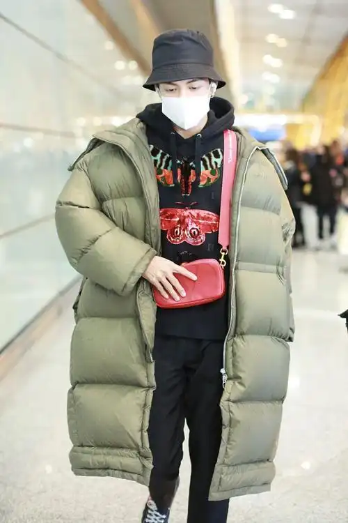 曾舜晞街拍:棉被羽绒服蝴蝶帽衫valentino斜挎包 潮范十足