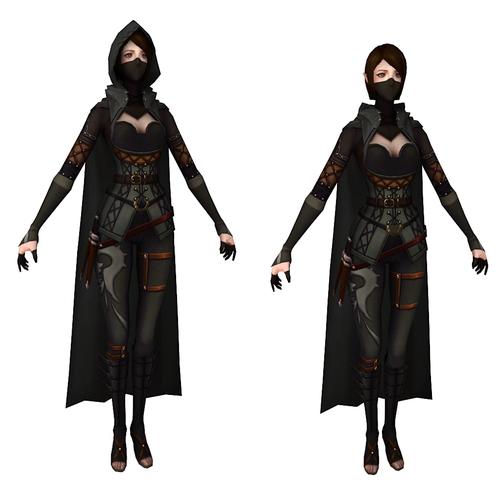 绑定蒙面戴帽女人物3dmax c4d fbx格式模型古代刺客侠客 774