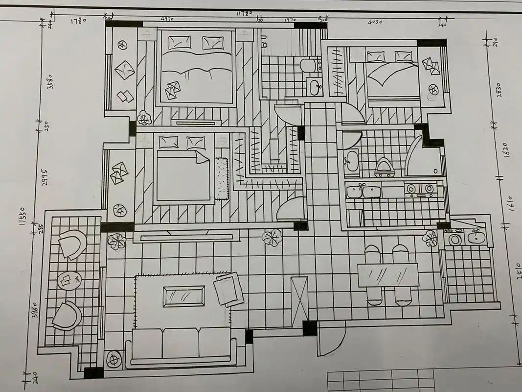 室内设计专业 平面手绘图