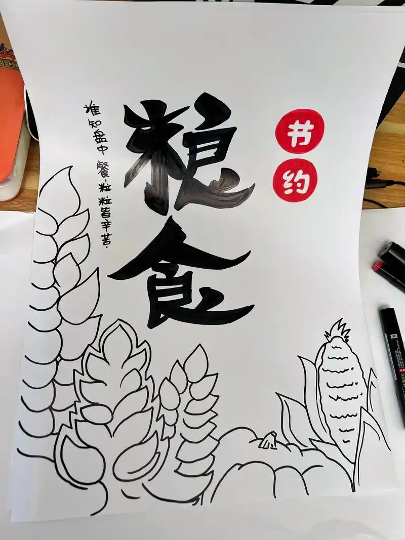 节约粮食手绘pop海报#一起学画画 #海报设计 #手绘pop - 抖音