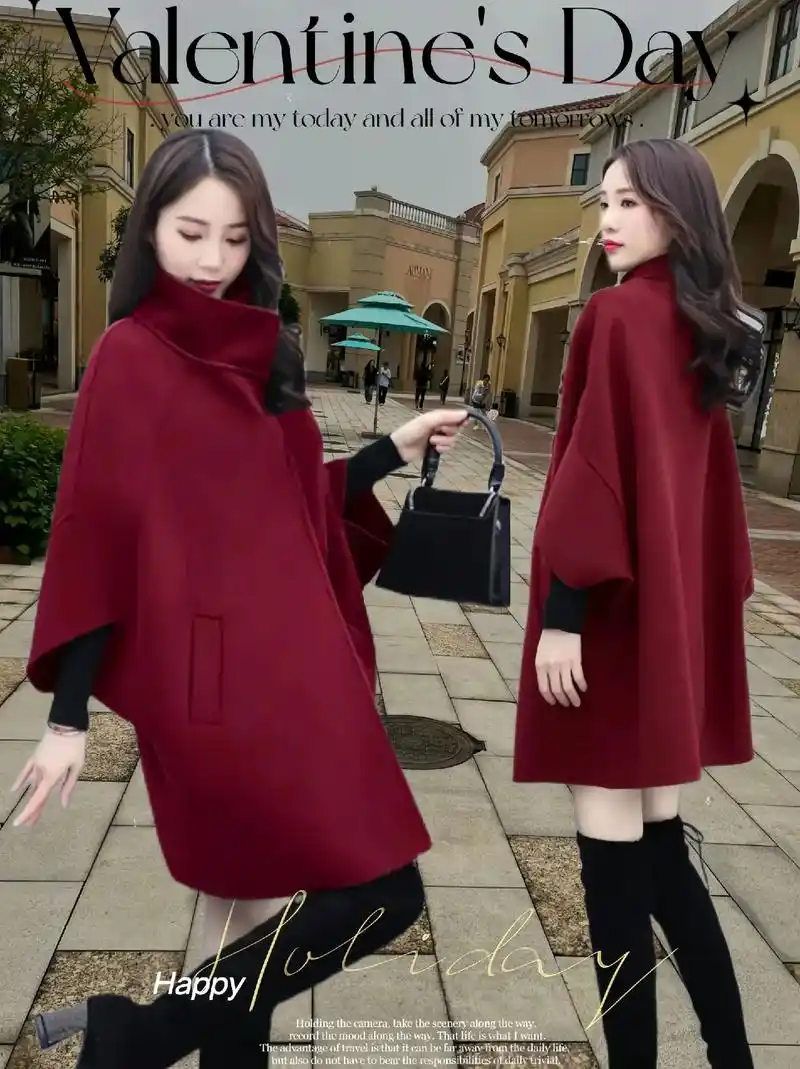 斗篷披肩毛呢外套女秋冬2023新款小个子洋气今年流行呢大衣2 - 抖音