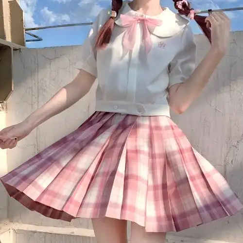 ruibbit粉格百褶制服jk正统软妹樱花夏日原创学生校服