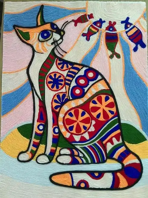毛线粘贴画《猫》